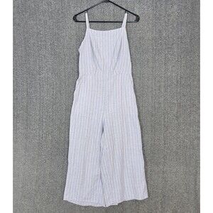 Old Navy Cami Jumpsuit Womens S Purple White Linen Blend Smocked Wide Leg Crop